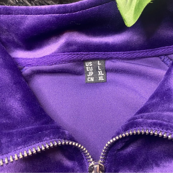 Purple velvet track jacket Size L No Brand Full Zip Velour Zipper Pockets - Picture 7 of 14